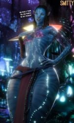 1girls 3d alien alien_girl avatar blue_skin looking_at_viewer na'vi neytiri smitty34 taller_female text thick_thighs