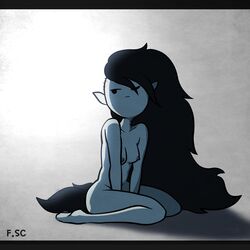 adventure_time angry black_hair breasts fizzyspidercider grey_skin long_hair marceline nipples nude pointy_ears shaved_side side_view vampire