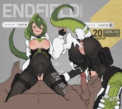 2d_animation animated arknights:_endfield ass big_breasts big_penis bodily_fluids breasts cfnm clothed clothed_female clothing cum cum_in_vagina cum_inside dark_body dark_skin duo ejaculation female first_person_view fluorite_(arknights:_endfield) gameplay_mechanics genital_fluids genitals green_hair green_tail hair human humanoid invalid_tag latex level_up light-skinned_female light_body light_skin male male/female mammal muscular muscular_male penetration penis ponytail reptile sabapuf scalie sex smiley_face snake_girl snake_tail tail teeth vaginal_penetration vulva