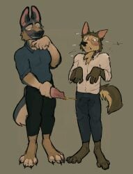 anthro barazoku barefoot biceps big_muscles black_bottomwear black_clothing black_pants blue_bottomwear blue_clothing blue_pants blue_shirt blue_topwear blush blush_lines bodily_fluids bottomwear brown_body brown_fur bussyzone canid canine canis cerffou claws clothed clothing domestic_dog duo embarrassed embarrassed_expression embarrassed_horny embarrassed_male feet flirting flirting_look fur genital_fluids genitals grabbing_own_penis grey_body grey_fur grin grinning_at_partner hi_res holding_own_penis holding_penis larger_anthro larger_male looking_at_another looking_at_partner male male/male male_peeing male_peeing_on_male mammal manly multicolored_body multicolored_fur muscular muscular_anthro muscular_arms muscular_male muscular_thighs nervous nervous_look nervous_sweat open_bottomwear open_clothing open_pants pants pecs peeing peeing_on_another peeing_on_clothing peeing_on_leg peeing_on_partner penis penis_grab penis_poking_out penis_through_clothing penis_through_fly secretly_loves_it shirt simple_background size_difference smaller_anthro smaller_male smile smirk smirking_at_another smirking_at_partner stained_clothing stained_pants standing sweat sweatdrop tail tan_background teasing teasing_partner thick_arms thick_thighs topwear unzipped unzipped_clothing unzipped_pants urine urine_on_clothing urine_on_leg urine_on_pants urine_stream watersports wet wet_bottomwear wet_clothing wet_pants white_clothing white_shirt white_topwear wolf yellow_urine zipper