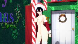 1girls 3d 3d_(artwork) black-haired_female black_hair candy_cane door kingdom_hearts koikatsu koikatsu_(medium) render santa_hat self_upload standing wreath xion