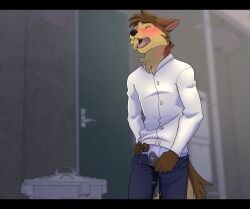 alley anthro anthro_peeing aroused aroused_face aroused_male black_bars blue_bottomwear blue_boxers blue_clothing blue_pants blue_underwear blush blush_lines bodily_fluids bottomwear bottomwear_around_legs bottomwear_down boxers_(clothing) brown_body brown_fur bulge canid canine canis cerffou citris closed_eyes clothed clothing clothing_around_legs desperation door embarrassed embarrassed_expression embarrassed_horny embarrassed_male erection erection_under_clothing erection_under_underwear fur genital_fluids hi_res humiliation humiliation_fetish letterbox looking_pleasured male male_only male_peeing mammal omorashi pants pants_around_legs pants_down pants_wetting partially_clothed peeing peeing_on_leg peeing_on_self peeing_through_clothing peeing_through_pants peeing_while_erect shirt solo stained_clothing stained_pants stained_underwear standing sweat sweatdrop sweaty_body sweaty_face tongue topwear trash_can underwear urine urine_on_clothing urine_on_leg urine_on_self urine_stain urine_stream urine_through_clothing watersports wet wet_bottomwear wet_clothing wet_pants wet_underwear wetting wetting_bottomwear white_clothing white_shirt white_topwear wolf yellow_urine
