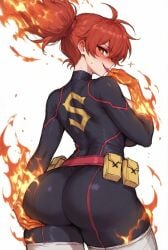 ai ai_generated anime ass body bodysuit boots breasts curves female flames genderbend hero hips hourglass lustful pixiv ponytail pose tagme tagme_(artist) tagme_(character) thighs tongue trasero voluptuous wide wild young