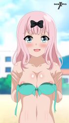 1girls areola areola_slip areolae areolae_slip average_breasts bare_arms bare_belly bare_chest bare_hands bare_midriff bare_navel bare_shoulders bare_skin belly belly_button bikini bikini_only bikini_top black_bow black_hair_bow blue-eyed_female blue_eyes blunt_bangs blurred_background blurry_background blush blush_face blushing_at_viewer blushing_female breasts busty busty_female busty_girl busty_teen exposed_arms exposed_belly exposed_chest exposed_midriff exposed_navel exposed_shoulders exposed_skin exposing exposing_chest exposing_nipple exposing_self eyebrows_visible_through_hair female female_only fujiwara_chika green_bikini green_bikini_top green_swimsuit green_swimwear hairbow half_naked half_nude high_school_student indexryo kaguya-sama_wa_kokurasetai_~tensai-tachi_no_renai_zunousen~ linea_alba medium_breasts naked naked_female naked_woman navel nipples nude nude_female nudity open_mouth open_mouth_smile outdoor outdoor_nudity outdoors outside parted_lips pink-haired_female pink_areola pink_areolae pink_eyebrows pink_hair pink_nipples presenting_breasts school_girl semi_nude shiny_breasts shiny_hair shiny_nipples shiny_shoulders shiny_skin showing_chest showing_nipple smile smiley_face smiling smiling_at_viewer stomach string_bikini swimsuit swimwear teen_girl teenage_girl teenage_tits teenager tongue young_female young_woman