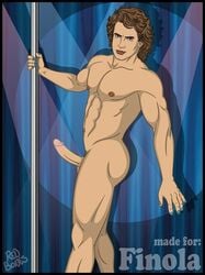 1boy actor anakin_skywalker ass boner brown_hair butt caucasian caucasian_male celebrity dancing_pole erect_nipples erect_penis erection gay hard_on hayden_christensen in_character looking_at_viewer male male_only muscles muscular muscular_male painted_fingernails pectorals penis presenting pubic_hair red_bones spotlight star_wars