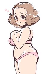 1girls bbw belly big_breasts blush bra breasts brown_eyes brown_hair chubby cute dankmaths female_only fluffy_hair hand_on_breast hand_on_chest haru_okumura heart large_breasts light-skinned_female light_brown_hair looking_at_viewer panties persona persona_5 plump short_hair shy side_view smile solo standing thick thick_thighs underwear underwear_only white_background white_skin