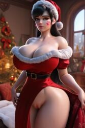 1girls 3d ai_generated big_ass big_breasts brown_hair christmas christmas_outfit cute d.va eyebrows hana_song large_breasts overwatch overwatch_2 ravenomega sexy_body sexy_woman smile solo_female