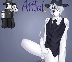 1boy anal_insertion artful_(die_of_death) artist_name balls bottomless character_name cum die_of_death_(roblox) magic_wand object_insertion penis reference_image roblox roblox_game robloxian self_upload sylarhell tagme