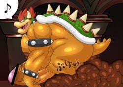 2023 2boys anthro ass balls bar_censor big_penis bowser censored erection gay hyper_feces hyper_scat male male_only mario_(series) mojamoja nipples penis scalie scat shit squatting turtle video_games yaoi