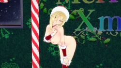 1girls 3d_(artwork) blonde-haired_female blonde_hair candy_cane happy kingdom_hearts koikatsu koikatsu_(medium) looking_at_viewer mostly_nude namine nipples posing render smile snow window