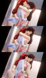 3d amateurthrowaway ass_grab blender brown_hair gymnastics hidden_sex incest kasumi_yoshizawa kissing leotard persona persona_5 ponytail red_hair sisters sumire_yoshizawa twins yuri