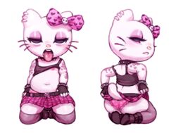 1girls anthro bedroom_eyes belly belt biting_lip blush butt butt_crack crookedtrees cute ear_piercing eyelashes eyeliner eyeshadow feline female_only fingerless_gloves from_behind furry goth hair_ornament hairbow heart hello_kitty hello_kitty_(character) hello_kitty_(series) kitty_white makeup panties piercing purple_eyes sanrio shoes shortstack skirt skirt_lift skull skull_hair_ornament slightly_chubby small_breasts solo spiked_collar stockings tail tank_top tattoo tattoos tongue_out whiskers white_background white_fur