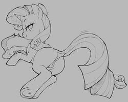 anus bedroom_eyes equid female feral friendship_is_magic genitals hi_res horn looking_back mammal monochrome my_little_pony narrowed_eyes pussy rarity_(mlp) seductive sketchy_skylar unicorn