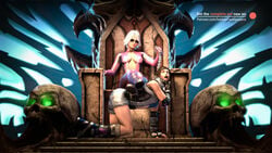 2girls 3d boots brown_hair catsuit chain_collar chain_leash chains christie_(doa) collar dead_or_alive dead_or_alive_5 defeated femdom forced heels highres kazama_asuka legs_crossed on_all_fours on_knees sunglasses tekken tekken7wallpapers tekken_7 throne tinted_eyewear white_hair