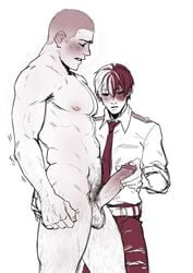 2boys burn_scar closed_eyes clothed_male_nude_male cmnm color digital_media_(artwork) erection gay human inasa_yoarashi male male_only muscular_male my_hero_academia nude penis precum pubic_hair scar shouto_todoroki size_difference sketch spacenipnops testicles todoroki_shouto yaoi yoarashi_inasa