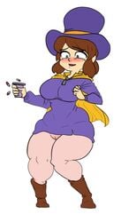 a_hat_in_time aged_up blue_eyes breasts brown_hair edit edited female hat hat_adult hat_kid older pills thick_thighs yellow_cape