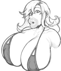 big_breasts big_lips bikini bimbo catherine_(modeseven) futanari huge_lips hyper hyper_bimbo hyper_lips modeseven monochrome rough_sketch round_mouth sketch tagme white_background