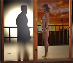 3d ankle_cuffs bondage breasts collar cuffs duo female femsub high_heels leash lizard_(3d) male maledom naked_footwear naked_heels nude sex_slave silhouette slave slave_collar slavegirl source_request straight wrist_cuffs