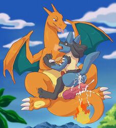 2boys 3_fingers 3_toes after_sex anal anal_sex anus ass back big_ass big_ears black_fur blue_body blue_eyes blue_fur bodily_fluids bumpy_penis canine canine_penis charizard chubby cum cum_drip cum_in_ass cum_inside cum_leaking dragon dripping duo erection excessive_cum feet fingers fire flaming_tail flying flying_sex fur furry gasp gay genital_fluids green_skin half-closed_eyes heavy_breathing hi_res holding knot large_ass large_penis larger_male leaking long_neck looking_at_viewer looking_down lucario male male_only mammal membrane_(anatomy) membranous_wings mountain multicolored_body nintendo nude open_mouth orange_body orange_skin outdoors penetration penis pokemon pokemon_(species) pokemon_dppt pokemon_rgby red_eyes scalie sex shadowpelt size_difference slit smaller_male smile spreading tail teeth thick_thighs toes tongue tongue_out tree two_tone_body video_games wide_hips wings yaoi yellow_fur yellow_skin