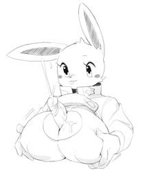 1boy 1girls 2019 anthro big_breasts blep blush bodily_fluids breast_grab breasts bust_portrait claws cleavage clothed clothing cum cum_on_breasts cumshot disembodied_penis duo eevee ejaculation erection eyelashes female female_focus front_view fur furry genital_fluids glans greyscale hand_on_breast hi_res huge_breasts humanoid_penis jacket long_ears looking_down male male_pov monochrome nintendo nipple_outline orgasm original_character paizuri paizuri_under_clothes penis pokémon_(species) pokemon pokemon_(species) pokemon_rgby portrait pov sakana8888888 shirt solo_focus tongue tongue_out topwear video_games