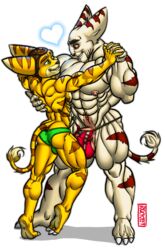 alister_azimuth anthro bara bulge clothing duo gay genitals hand_holding lombax male male/male male_only mammal mostly_nude muscular muscular_male nipples penis png puffy_nipples ratchet_(ratchet_and_clank) ratchet_and_clank rocket_(artist) smile speedo swimwear transparent_background video_games yaoi