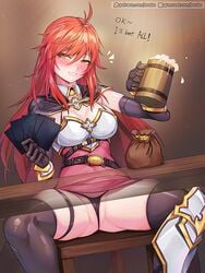 armor bouncing_breasts breasts cape cermia_(epic7) elbow_gloves epic7 gloves panties rebe11 red_eyes red_hair spread_legs thighhighs underwear