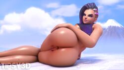 1girls ass blizzard_entertainment breasts brown_skin dark-skinned_female dark_skin female hand_on_ass jaytrup latina overwatch purple_eyes sombra sunlight tipsy3d video_games