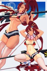 1girls ahnei big_breasts bra breasts cleavage female female_only large_breasts panties solo spread_legs tengen_toppa_gurren_lagann yoko_littner