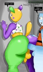 2boys against_wall anal anal_sex dandy's_world dandys_world dialogue digital_drawing_(artwork) digital_media_(artwork) dog_tail english english_text finn_(dandy's_world) gay gay_sex hand_on_butt looey_(dandy's_world) looking_at_partner male male_only multicolored_body not_minus polka_dot smile tagme text text_box thick_ass thick_thighs toony yaoi