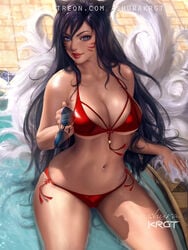 1girls ahri big_breasts bikini breasts cleavage female female_only large_breasts league_of_legends looking_at_viewer shurakrgt solo