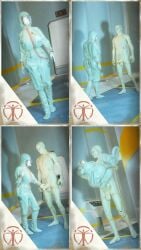 3d bethesda_softworks emotrashcan face_covered fallout hazmat_suit helmet holding_penis imminent_sex institute laboratory male male_robot robot_humanoid synth_(fallout) touching_penis