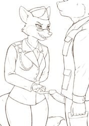 anthro bodily_fluids canid canine clothed clothing cum cum_drip cum_on_hand domination dripping erection eyewear female female_domination fox genital_fluids genitals glasses greyscale hat headgear headwear hi_res humanoid_penis lt._fox_vixen male mammal military_uniform momosukida monochrome naughty_face penis precum sek_studios sex_toy sketch squirrel_and_hedgehog standing teasing tongue tongue_out toying_partner uniform