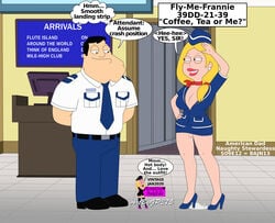 accurate_art_style american_dad big_breasts blonde_hair clothing cosplay cum curvy dripping dripping_pussy edit excited francine_smith gp375 high_heels innie_pussy miniskirt peeking_out peeping pinup ponytail rompguy rompguylove see-through small_waist smile smiling stan_smith stewardess voluptuous