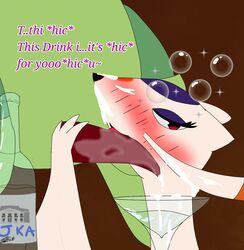 1boy 2018 alcohol ambiguous_gender balthysstuff beverage blush bodily_fluids cocktail cum cum_on_face cum_play dated dragon drunk duo female feral flygon furry genital_fluids half-closed_eyes hi_res interspecies larger_male looking_at_viewer male mammal messy mienshao nintendo oral paws penis pokémon_(species) pokemon pokemon_(species) pokemon_bw scalie simple_background size_difference smile substance_intoxication text tongue video_games watermark