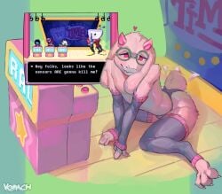 anthro arm armwear ass at background bedroom big blush body bovid bulge caprine claws clothed clothing darkner deltarune deltarune_chapter_3 detailed digital_media_(artwork) ear eyes eyewear feet femboy feminine floppy fur furgonomic furgonomics glasses goat green ground heart hi_res highs horn kris_(deltarune) legs legwear lingerie looking male mammal motion narrowed on panties partially paws pink pose ralsei reference_image seductive sitting smile solo spread spreading stockings susie_(deltarune) symbol tail tailwag tenna_(deltarune) text thick thigh thighs toes undertale_(series) underwear viewer voidpastelchalk warmers wearing white