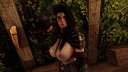 1girls armor armored_boots armored_gloves big_breasts black_hair blue_eyes breasts breasts_out face_paint female female_focus female_only game_screenshot half_naked nord skyrim tagme the_elder_scrolls war_paint