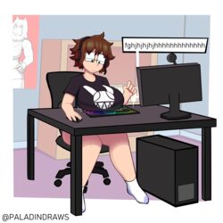 ankle_socks anklehighs breasts clothed computer ellie_(paladin) female glasses headphones inconvenient_breasts large_breasts paladindraws socks white_socks