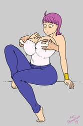 big_breasts breast_grab breast_press breast_squeeze clothed disturbedmonkey fonkimonki fully_clothed huge_breasts milk milking pressing tina