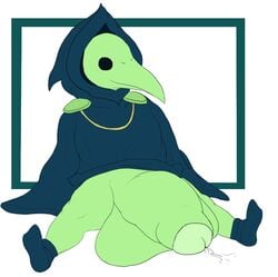 anthro avian balls beak big_penis bottomless clothing genitals huge_cock humanoid_penis hyper hyper_genitalia hyper_penis male male_only penis plague_doctor plague_knight sharkmaps shovel_knight simple_background solo