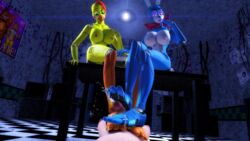 16:9 2020 3d 3d_(artwork) 4k absurd_res animatronic anthro avian big_breasts bird blue_eyes bodily_fluids breasts chicken clothing cum cum_on_feet cumshot daws19 ejaculation erection feet female five_nights_at_freddy's five_nights_at_freddy's_2 foot_fetish footjob foxy_(fnaf) galliform gallus_(genus) genital_fluids genitals green_eyes grin group group_sex hi_res human human_on_anthro interspecies lagomorph leporid machine male mammal nipples nude open_mouth orgasm penis phasianid pov pussy rabbit robot rule_63 sex smile source_filmmaker straight threesome toes toy_bonnie_(fnaf) toy_chica_(fnaf) video_games