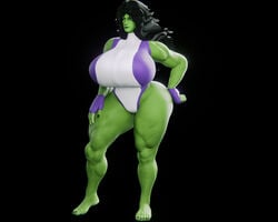 1girls 3d 3d_(artwork) barefoot big_breasts black_hair endlessillusion female female_only fingerless_gloves giant_breasts gigantic_breasts green_skin huge_breasts hulk_(series) legs leotard marvel marvel_comics muscles muscular muscular_female she-hulk solo thick_legs thick_thighs thighs voluptuous voluptuous_female wide_hips