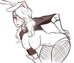 1girls ass ass_grab big_breasts blush bunny_ears female_only fishnets nipples persona persona_5 reverse_bunnysuit sae_niijima scruffyturtles thighs