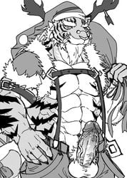 2019 abs anthro balls beard biceps christmas eurobeat facial_hair felid fur genitals holidays male male_only mammal multicolored_body multicolored_fur muscular muscular_male navel pang pantherine pecs penis sdorica sdorica_sunset solo striped_body striped_fur stripes suspenders tiger tongue tongue_out two_tone_body two_tone_fur