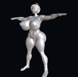 3d abs barefoot endlessillusion fat_ass huge_ass huge_breasts lowres muscular_female original_character thick_thighs