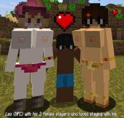 1boy 1girls 2girls 3d age_difference artist_request ass_grab big_breasts black_hair black_skin breasts breasts_out brown_hair collar dominant_male erect_nipples female golden_bikini harem heart huge_breasts ingame looking_at_viewer male milf minecraft minecraft_background naked_female npc red_bikini red_hair screenshot size_difference sluts white_skin yellow_hair