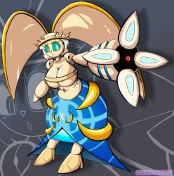 2026 abstract_background absurd_res absurdres aiming aiming_weapon anthro arm_cannon arm_weapon big_breasts big_ears blue_body blue_eyes breasts cream_body crown fakemon female gen_7_pokemon generation_7_pokemon gold_body headgear hi_res high_res highres huge_breasts legendary_pokemon machine magearna metallic_body mona_alpha_(al33444) mythical_pokemon natural_high_heels nintendo open_mouth pokemon pokemon_(species) project_monarch red_body robot robot_girl robot_humanoid robot_joints sawcraft1 solo tan_body tiara weapon yellow_body