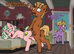 ahe_gao dialogue dinky_hooves_(mlp) english_text equid eye_roll female friendship_is_magic group hi_res honeydew horn looking_pleasured male mammal marsminer my_little_pony scuffle straight text unicorn vaginal_penetration