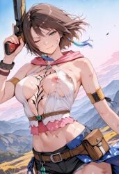 1girls ai_generated female female_only final_fantasy final_fantasy_x final_fantasy_x-2 ripped_clothing solo solo_female tagme torn_clothes wardrobe_malfunction yuna