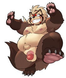 1boy 2020 anthro armpit_hair balls belly blush body_hair brown_body brown_fur canid canine flaccid fur genitals goemon_(tokyo_afterschool_summoners) humanoid_hands humanoid_penis hupi1008 kemono male male_only mammal moobs navel nipples one_eye_closed overweight overweight_male penis raccoon_dog simple_background solo tanuki tokyo_afterschool_summoners video_games white_background wink