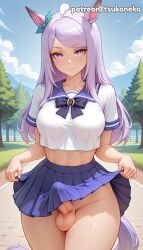 1boy 1futa 2026 ai_assisted ai_generated animal_ears anime artist_name clothes_lift cloud cock dick erection explicit foreskin futanari hi_res high_quality high_resolution highres horse_ears horse_girl horse_tail lifted_by_self long_hair mejiro_mcqueen_(umamusume) otoko_no_ko outdoors patreon patreon_username penis purple_eyes sailor_collar school_uniform skirt skirt_hold skirt_lift sky solo stable_diffusion testicles tsukoneko umamusume umamusume_pretty_derby watermark